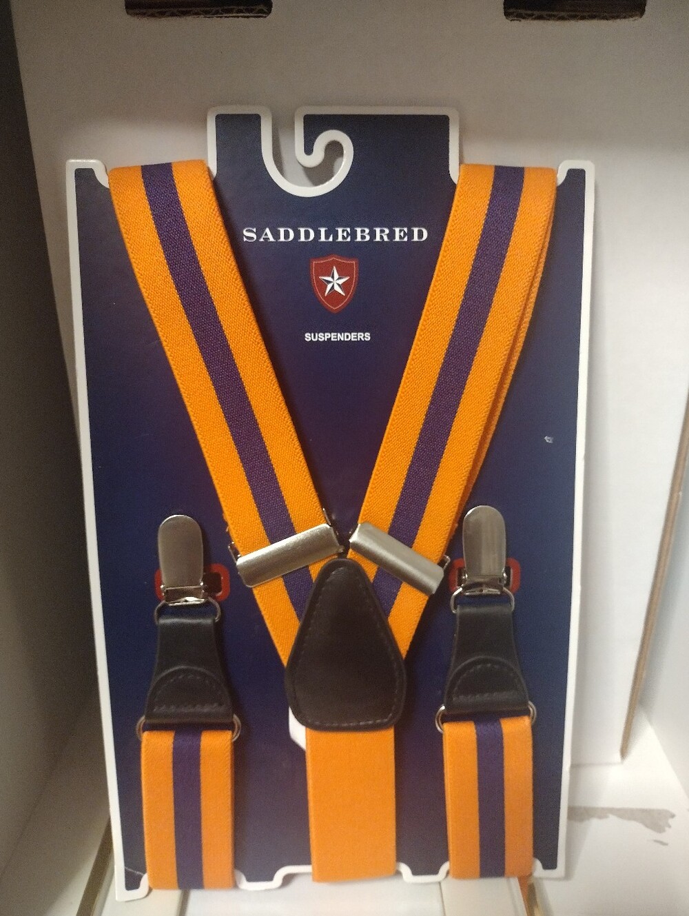 NEW Saddlebred Orange and Purple Striped Suspenders with Leather Accents